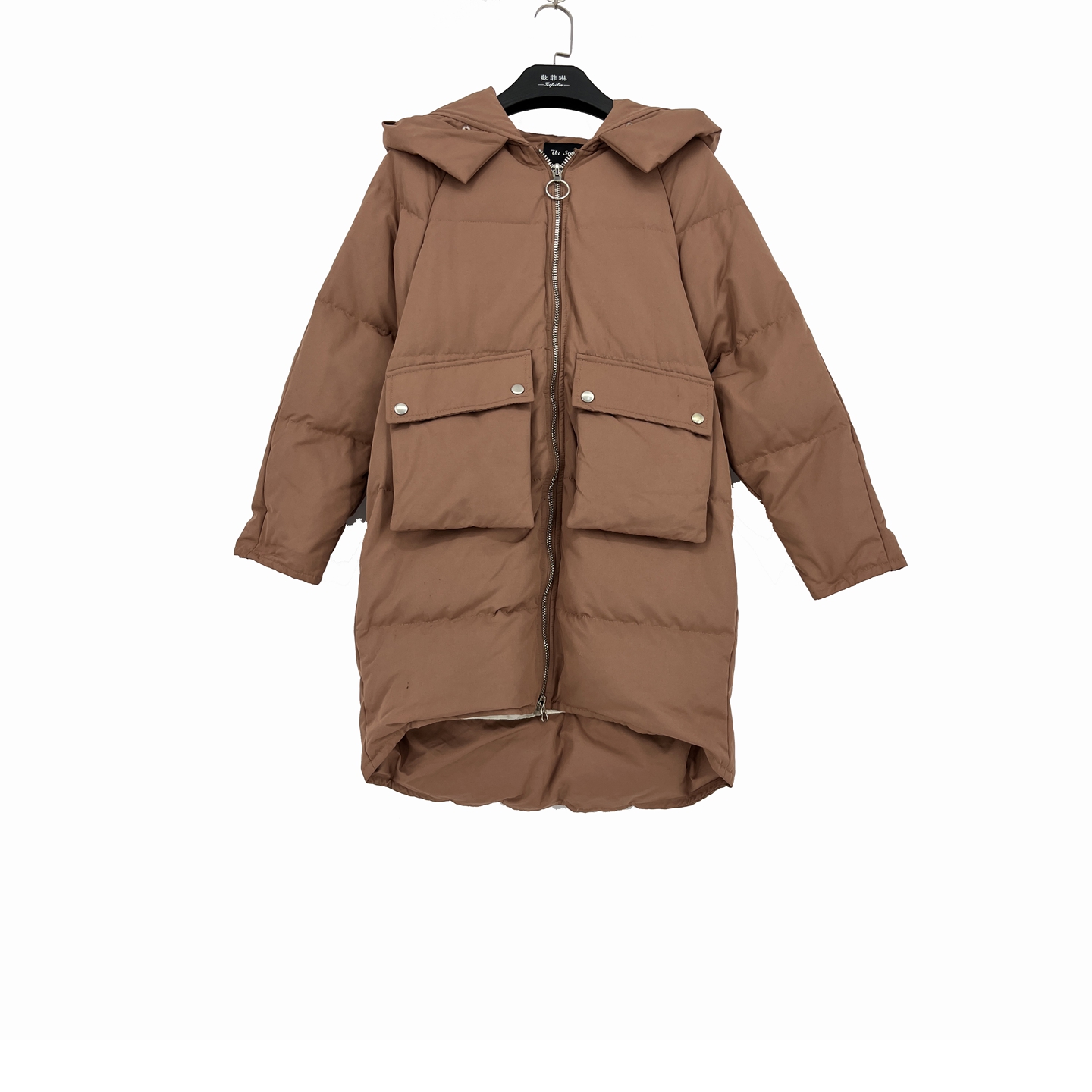 小个子中长款连帽羽绒服外套女