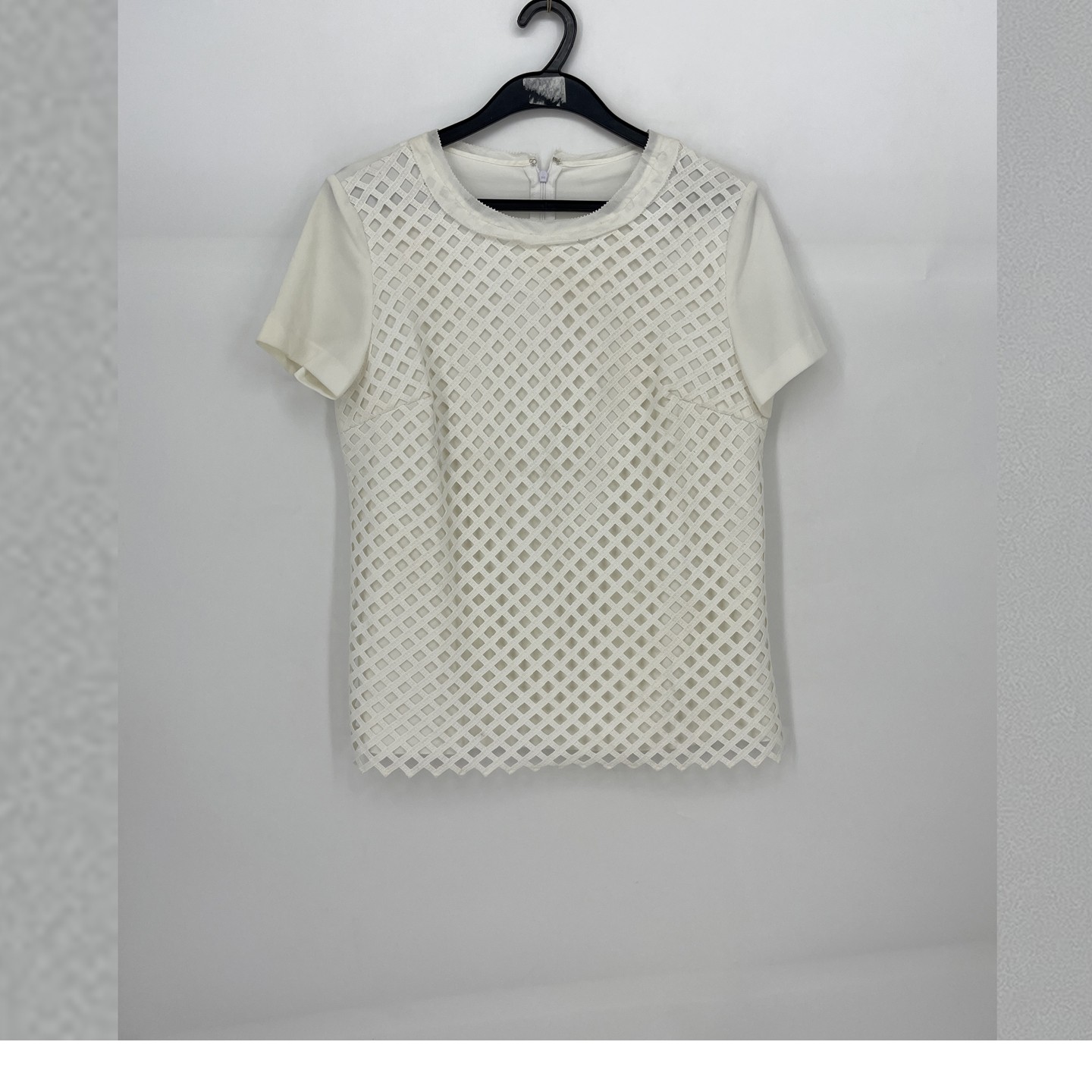 镂空菱形格纹拼接减龄百搭上衣女