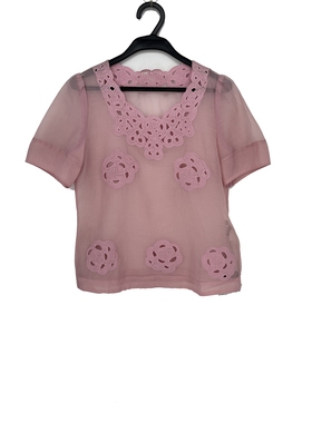 夏款 撤柜品牌 鑫M系列 微透网纱刺绣领减龄上衣女125120