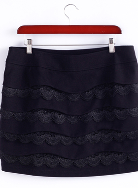 夏季 法国品牌 蕾D 蛋糕裙黑色包身半裙 蕾丝西装短裙 L4AB33105