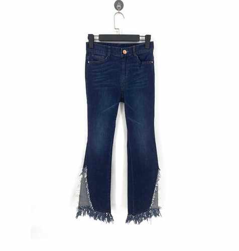 流苏边开衩休闲百搭喇叭牛仔裤