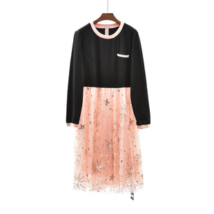 031T60946 重工亮片刺绣连衣裙卫衣拼接裙网红同款 春秋款 慕T丽