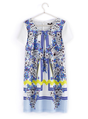 夏 法国品牌 蕾D 文艺I小清新 短袖连衣裙 宽松印花 L4SB14039