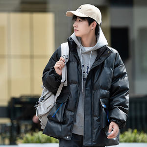 冬季皮衣羽绒服男款韩版宽松立领加厚羽绒棉衣青年潮牌港风外套潮