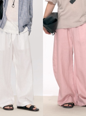 HOPECONCEPT夏天的亚麻天然空调松弛感阔腿弯刀亚麻阔腿裤#24105