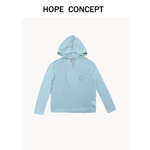 25160#HOPECONCEPT航海系列经典天丝羊毛混纺条纹连帽衫