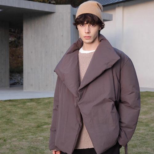 HOPECONCEPT极简入冬随性立/翻领造型感宽松百搭系带羽绒服#25538