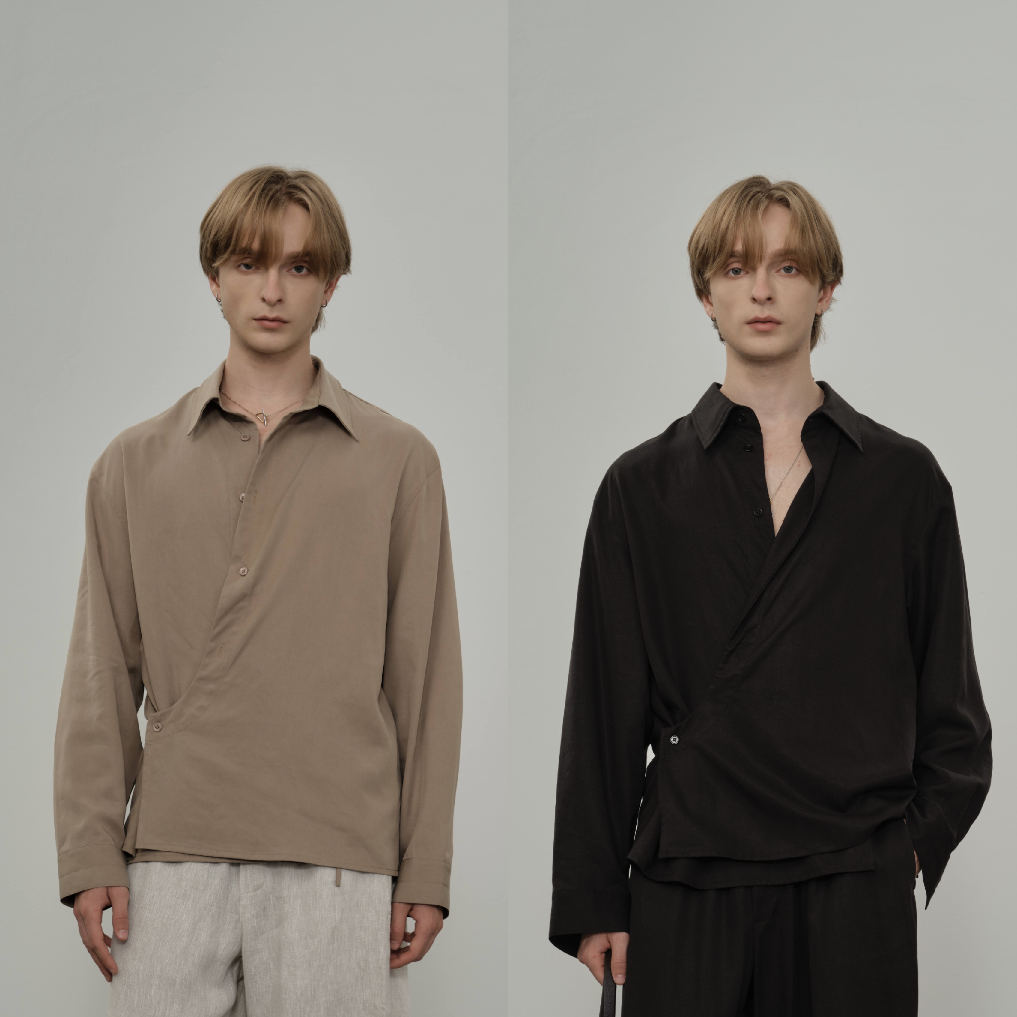 HOPECONCEPT新派老钱高奢极简风 lem质感松弛天丝亚麻衬衫#25191