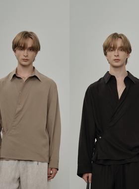 HOPECONCEPT新派老钱高奢极简风 lem质感松弛天丝亚麻衬衫#25191