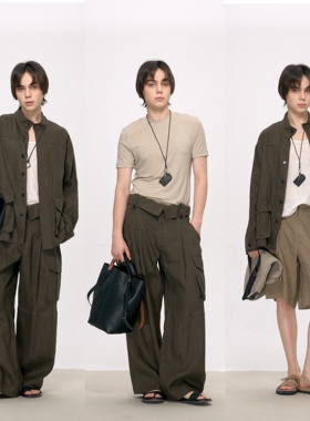 HOPECONCEPT夏日亚麻物语/雅痞工装风全亚麻衬衫工装裤套装#25165