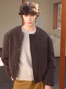 HOPECONCEPT琥珀流光轻奢麂皮双面穿皮草无领宽松夹克#AW05558