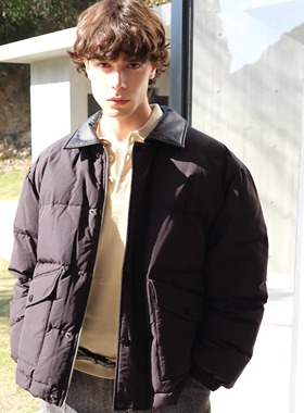 HOPECONCEPT冬末信件 复古撞色皮领休闲夹克鹅绒服百搭外套#24327