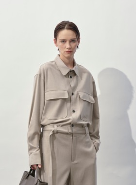 HOPECONCEPT很有态度的羊毛老钱风夹克衬衫套装/弯刀九分裤#24347