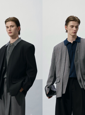 【5折福利】HOPECONCEPT巴黎格调精纺羊毛无领西装马甲套装25026