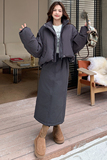韩版洋气保暖加厚羽绒套装女2025年冬季新款显瘦上衣半身裙两件套，女装套装/套裙，三七家