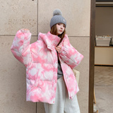 现货！设计款定制扎染印花时尚学生短款羽绒服278-8819-P285K429，女装羽绒服，三七家