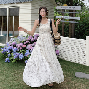 现货！26夏装度假风水墨花型少女感连衣裙278-3722-P110-K168，女装连衣裙，三七家