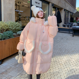 现货！兔耳朵拆卸帽设计款时尚学生长款羽绒服278-8821-P315K468，女装羽绒服，三七家