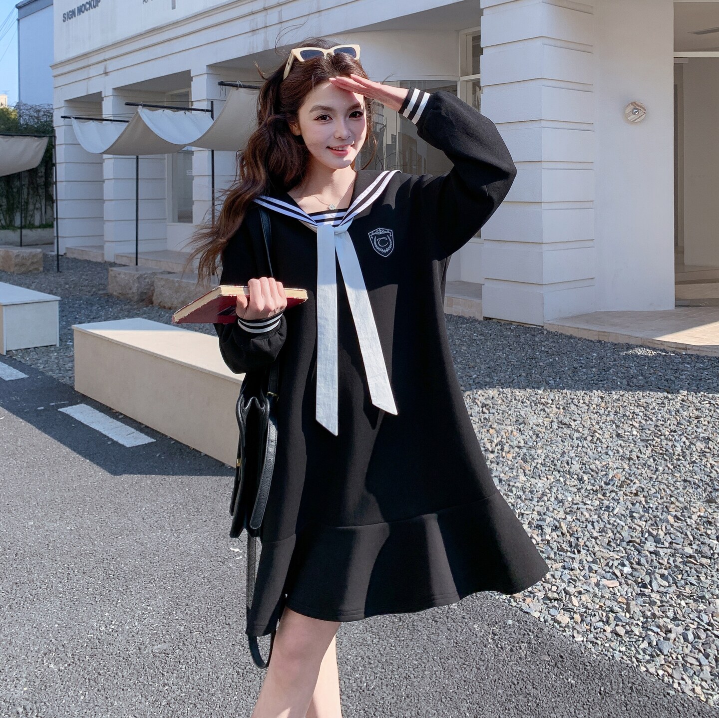 现货！2026春装新款学院风海军领廓形连衣裙278-8830-P140K228，女装连衣裙，三七家