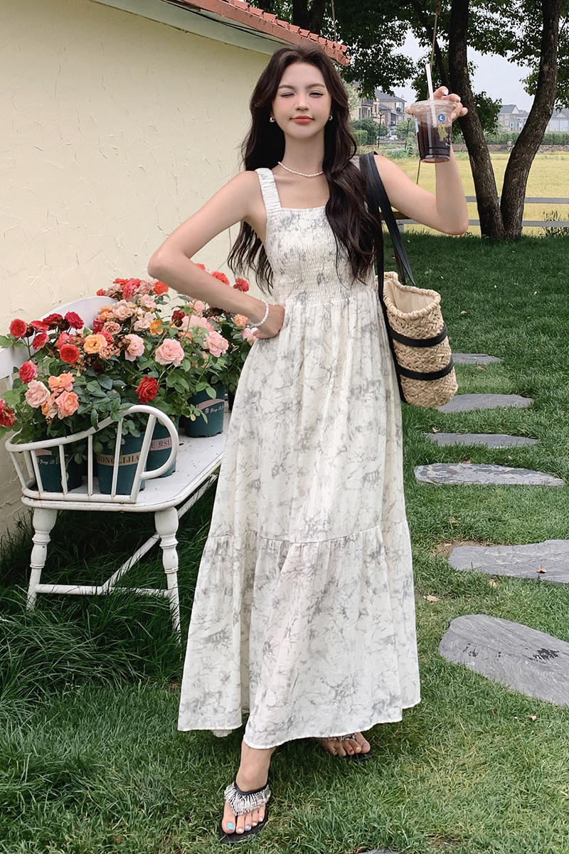 现货！26夏装度假风水墨花型少女感连衣裙278-3722-P110-K168,女装连衣裙,三七家