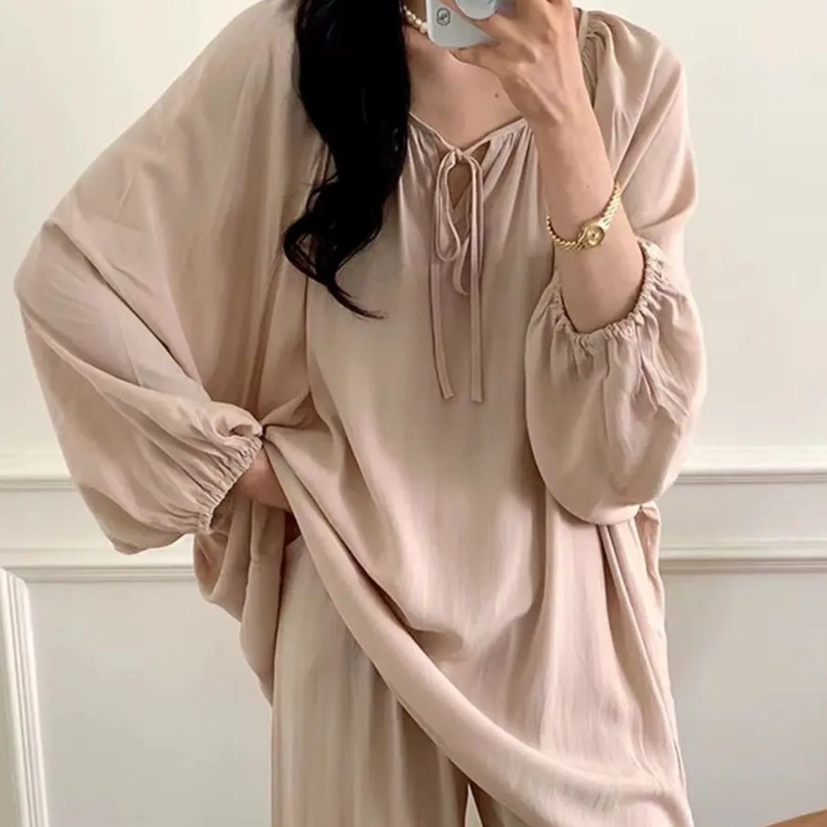 新款国潮涤棉家居服江南系列小慵懒长袖套装宅女复古凉感透气