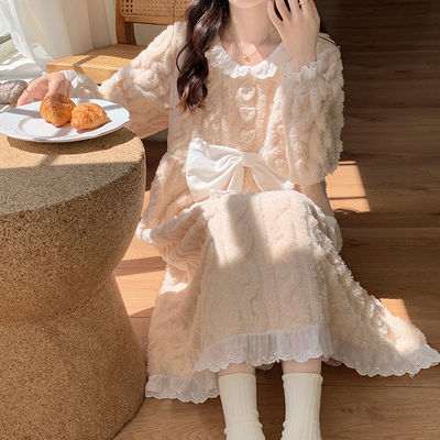 家居服女款2025新款冬加厚珊瑚绒长款睡裙女冬款冬季睡衣