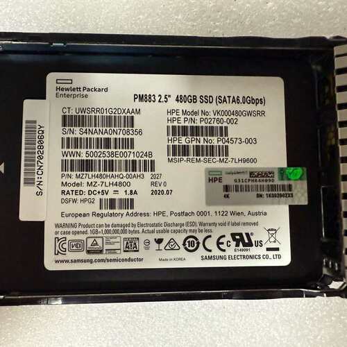 HPE惠普 PM883 480G SSD固态硬盘 SATA接--议价商品