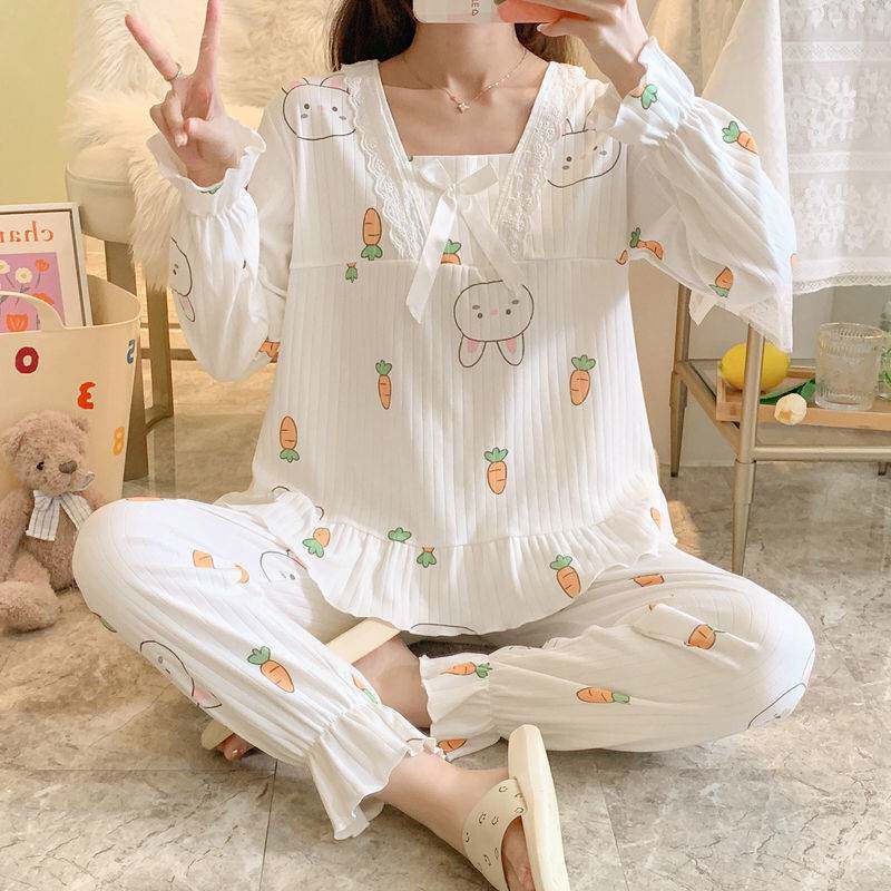 一次性睡衣旅行旅游睡衣女长袖秋冬季甜美可爱公主风学生两件套装