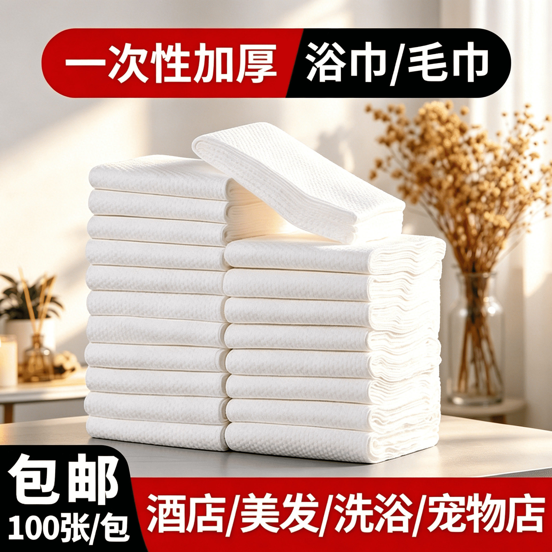 一次性浴巾毛巾批发散装100条加大加厚美容美发店专用毛巾洗澡巾图片