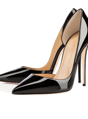 ZK欧美时尚浅口女鞋尖头漆皮PU超高跟女鞋侧空单鞋大码女鞋