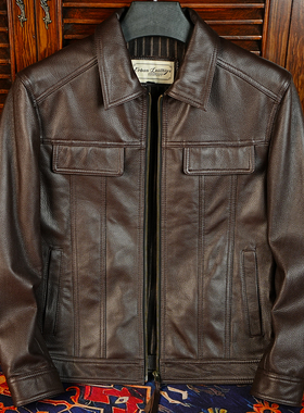 真皮夹克新款春秋季山羊皮皮衣高级感鹿皮纹工艺翻领休闲短款外套