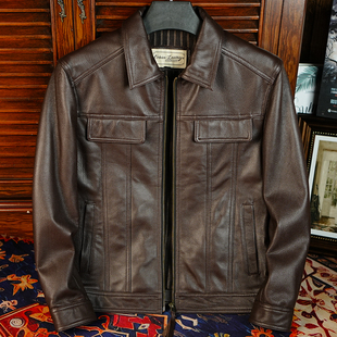 外套 山羊皮皮衣高级感鹿皮纹工艺翻领休闲短款 真皮夹克新款 春秋季