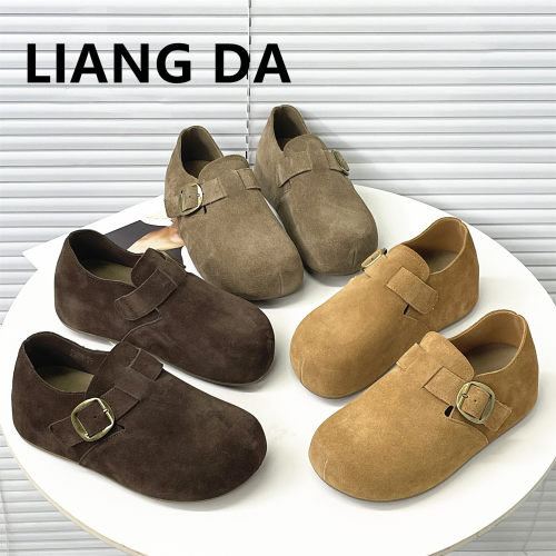 瘦窄版时尚真皮舒适平底鞋百搭慵懒风勃肯鞋女韩版软底内增高单鞋