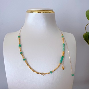 天然晴水翡翠算盘珠项链毛衣链 18k金小鱼翡翠万能链项链 设计款