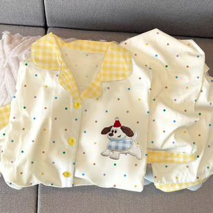 可外穿 学生波点家居服套装 春秋卡通可爱风睡衣女甜美清新长袖 长裤