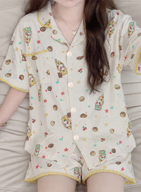 闺蜜同款可爱星星人睡衣女夏天ins风薄款甜美短袖短裤少女家居服