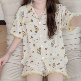 闺蜜同款可爱星星人睡衣女夏天ins风薄款甜美短袖短裤少女家居服