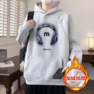 秋冬款加绒加厚卫衣男孩青少年初中高中学生连帽外套大童潮流上衣