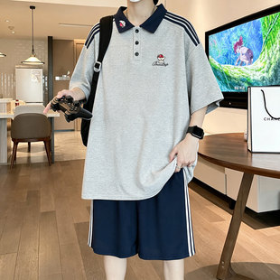 青少年短袖t恤男孩夏季新款初中高中学生polo衫大童休闲运动套装