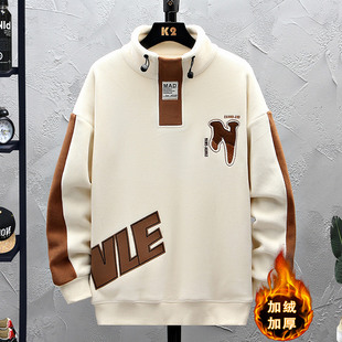 秋冬款半高领卫衣12岁男孩初高中学生13加绒加厚15大童保暖打底衫