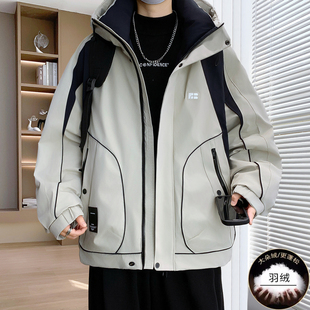 冬季白鸭绒羽绒服男孩初中高中学生潮流帅气青少年大童防寒服外套