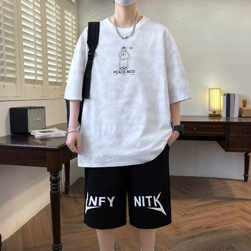 青少年夏季短袖t恤男孩初高中学生短袖短裤套装大童帅气运动衣服