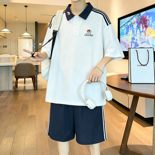 青少年短袖t恤男孩初中高中学生潮流帅气POLO衫大童夏装运动套装
