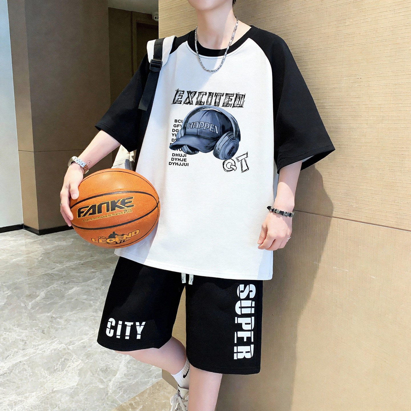 夏季新款纯棉t恤男孩高初中学生短袖短裤青少年大童半袖运动套装