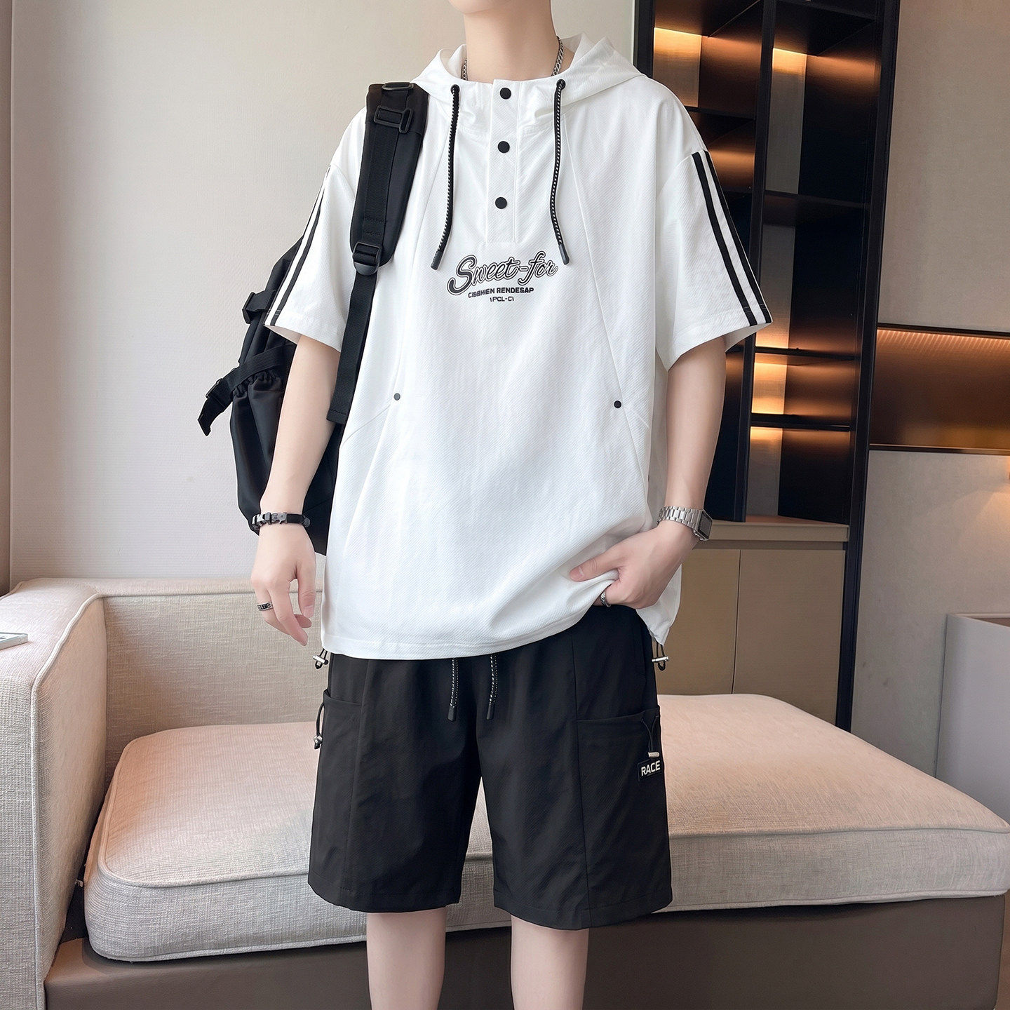 冰丝速干t恤男孩夏季初高中学生短袖短裤青少年大童运动两件套装
