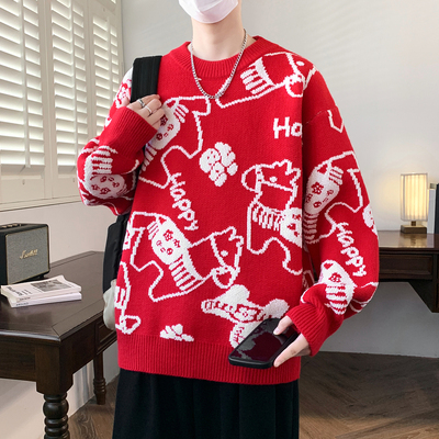 不褪色加厚保暖红色毛衣针织衫