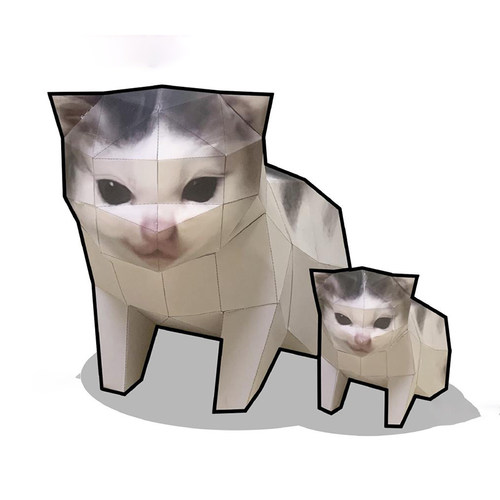 13厘米高 元首咆哮猫猫咪meme表情包手工DIY纸模型折纸立体摆件