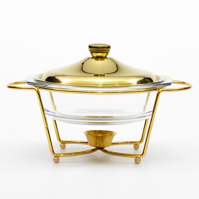 Restaurant stainless steel open stove, household glass, round soup pot bowl, hotel dry pot, candle heating tableware, pot, stove (1627207:28328:sort by color:gold)