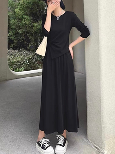 半身裙2025春季 T恤 女8131不规则褶皱修身 高级丝滑天丝棉两件套装