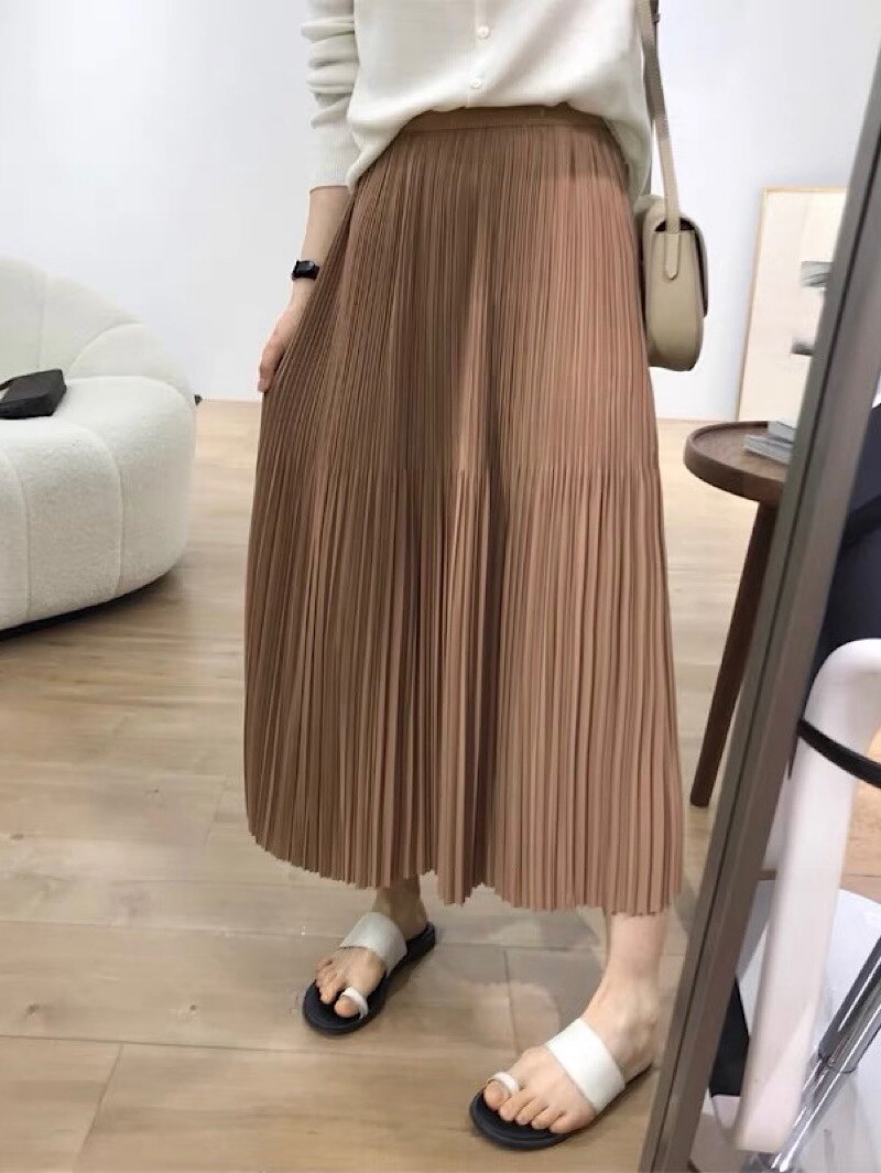 高级超细百褶垂感修身半身裙9526松紧腰大摆中长款女显瘦2025春季